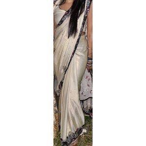 EMBELLISHED CREAM SILK SAREE w/ BLACK BORDER 34